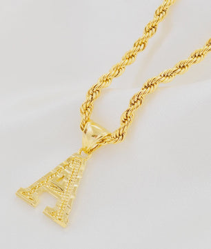Gouden Initiaal Ketting met Touwketting - Kies Uw Letter (A-Z)