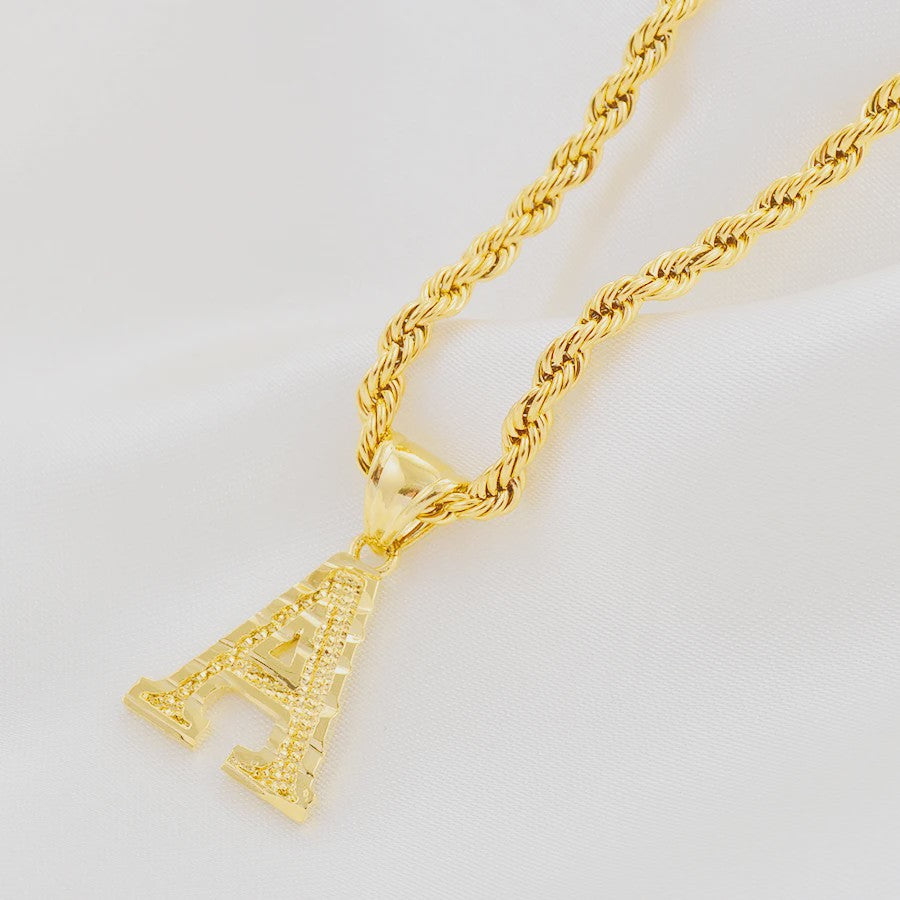 Gouden Initiaal Ketting met Touwketting - Kies Uw Letter (A-Z)