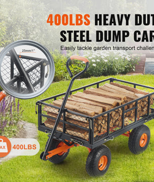 Robuuste Metalen Tuinwagen met 400/880lbs Capaciteit - Veelzijdige Transportkar