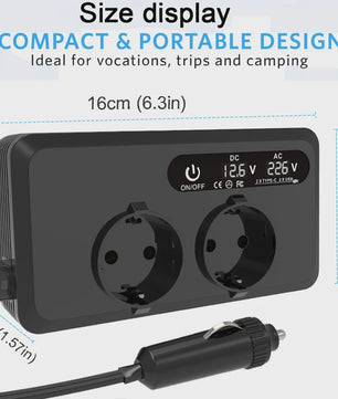 200W Auto Omvormer met 2x AC Stopcontact, 2x USB & 2x USB-C - Snel Laden