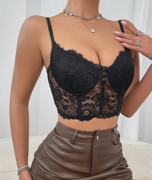 Zwarte kanten crop top met korsetdetails - Elegant en sexy lingerie