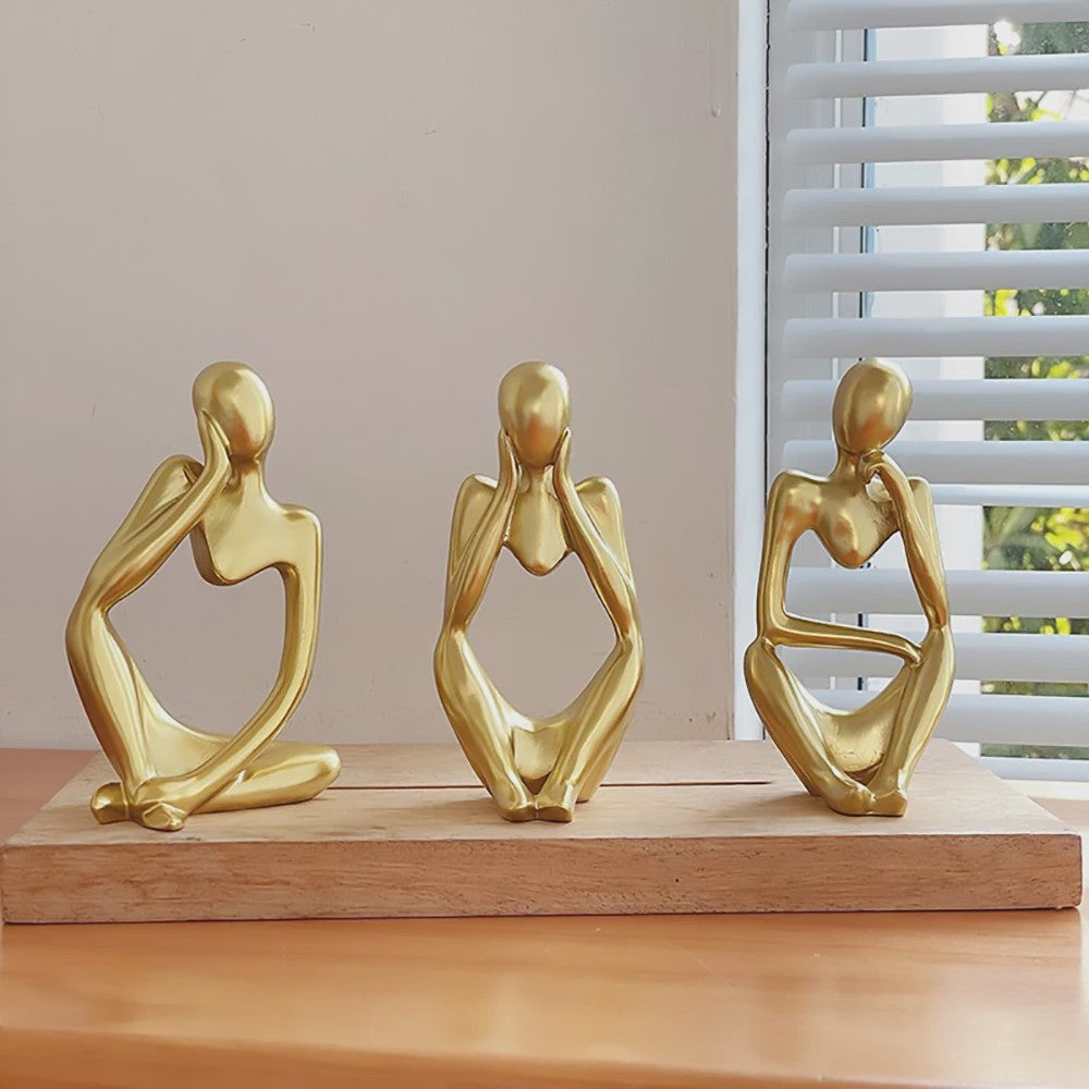 Set van 3 Abstracte Denker Beeldjes - Stijlvolle Hars Sculpturen voor Bureau & Woondecoratie