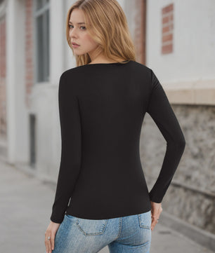 Dames Ribgebreide Longsleeve met Asymmetrische Halslijn - Slim Fit & Elegant