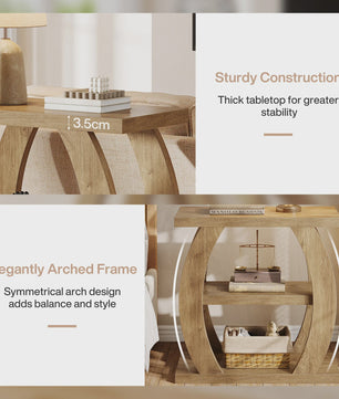 Houten Bijzettafel met 3 Niveaus en Geometrisch Frame - Natuurlijk Eiken