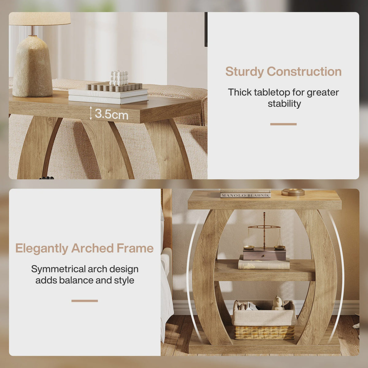 Houten Bijzettafel met 3 Niveaus en Geometrisch Frame - Natuurlijk Eiken