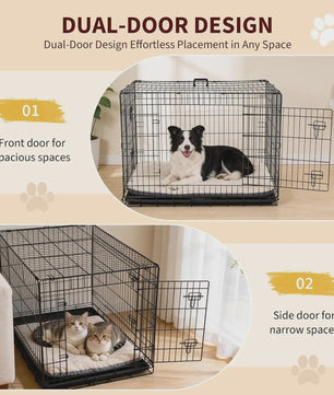36 Inch Metalen Hondenkennel - Inklapbaar, Dubbele Deuren & Uitschuifbare Lade