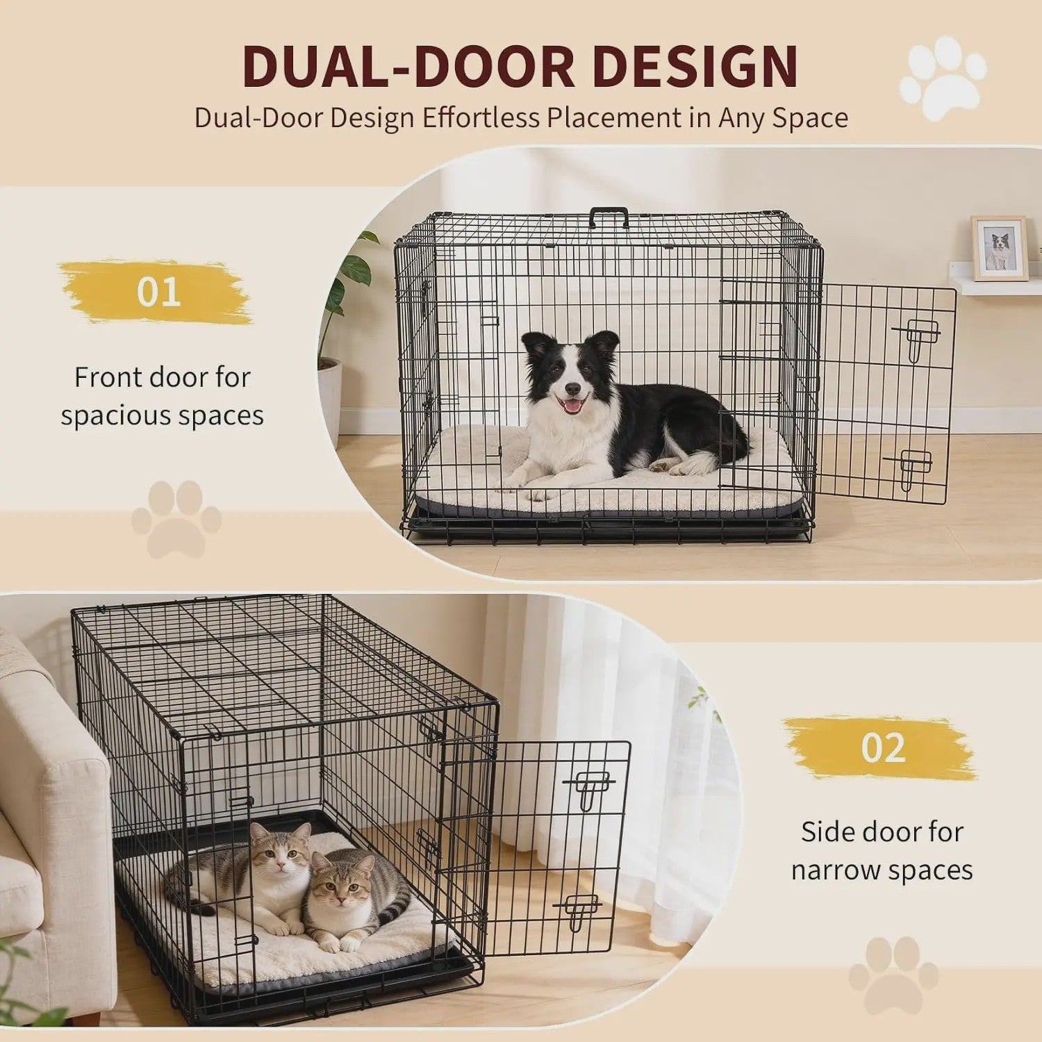 36 Inch Metalen Hondenkennel - Inklapbaar, Dubbele Deuren & Uitschuifbare Lade