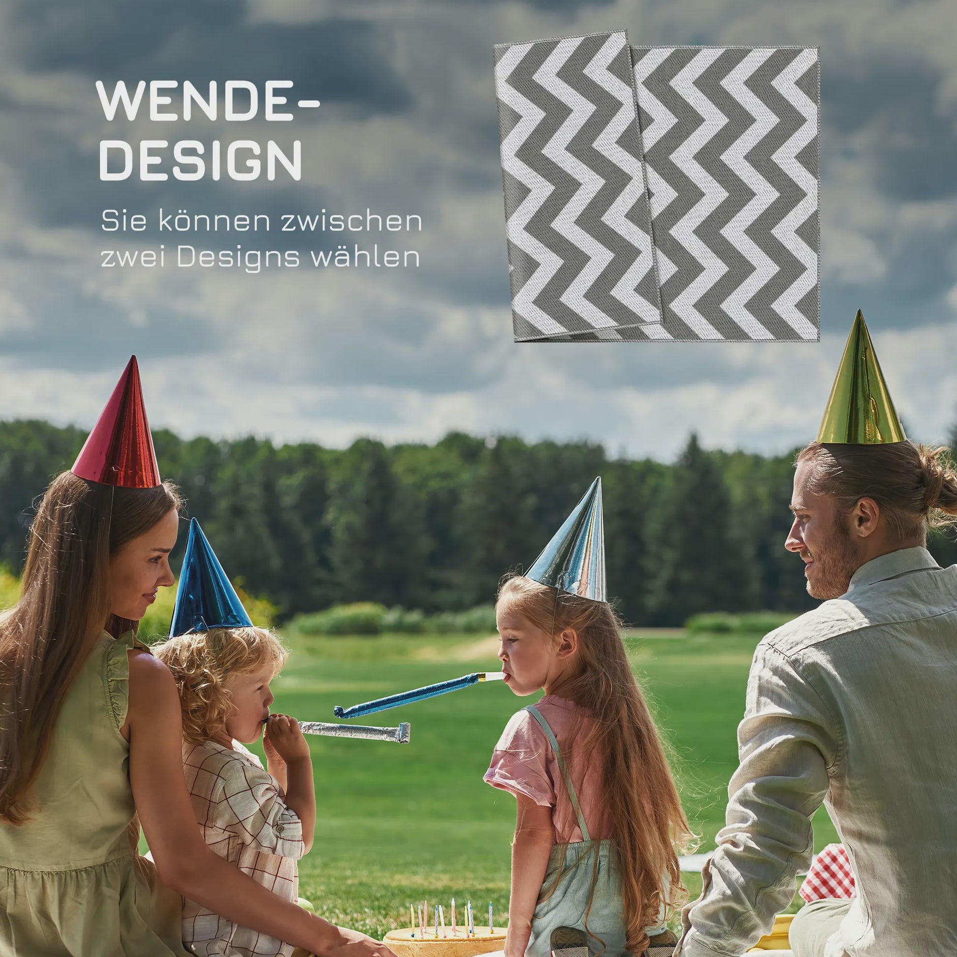 Waterdicht Buitentapijt 121x182cm - Lichtgrijs/Wit Zigzag - Ideaal voor Balkon & Tuin