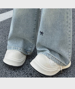 Modieuze Jeans met Strikjesprint voor Meisjes (4-14 jaar) - Wijde Pijpen Denim Broek