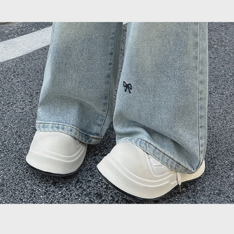 Modieuze Jeans met Strikjesprint voor Meisjes (4-14 jaar) - Wijde Pijpen Denim Broek