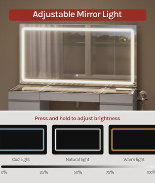 WOLTU Kaptafel met LED Spiegel, 11 Lades, Glazen Top & Oplaadpunt - Luxe Make-up Tafel