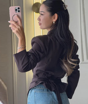 Dames Asymmetrische Blazer met V-hals en Lange Mouwen - Casual Lente Jasje