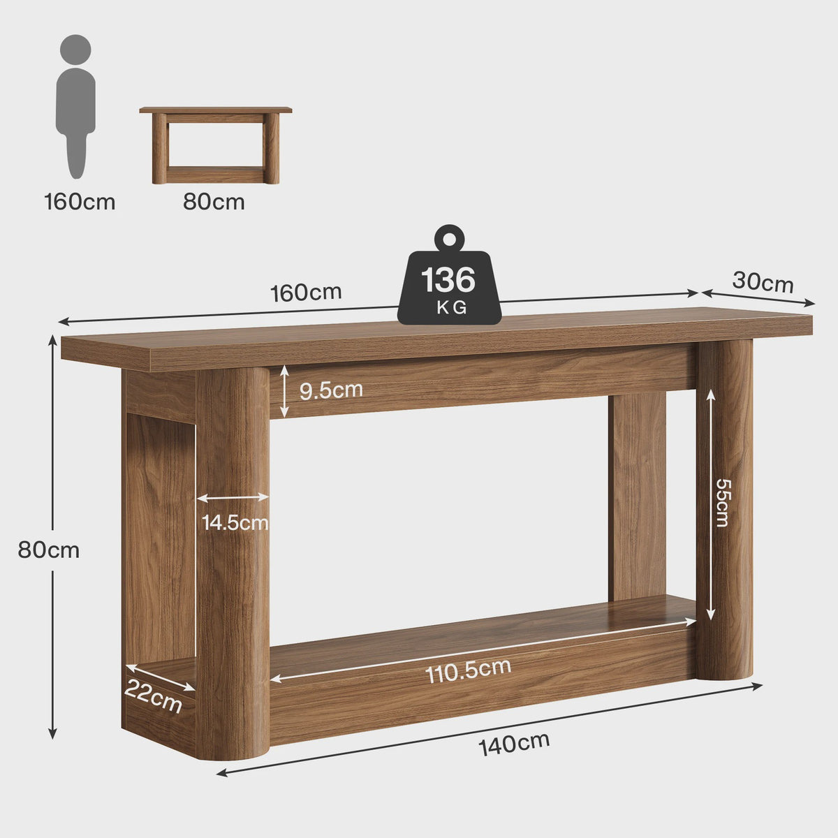 Tribesigns 160cm Farmhouse Console Tafel - Smal, Lang Dressoir voor Achter de Bank met 2 Lagen Opslag