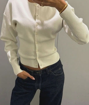 Dames Gebreide Cardigan met Lange Mouwen - Slim Fit & Elegant