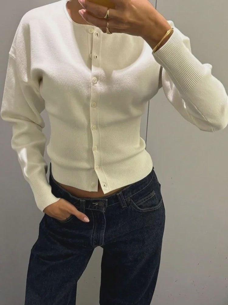 Dames Gebreide Cardigan met Lange Mouwen - Slim Fit & Elegant