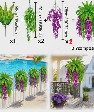 Kunstplant Boston Fern & Persische Violet met Klimop - Hangplant voor Groene Wand Decoratie