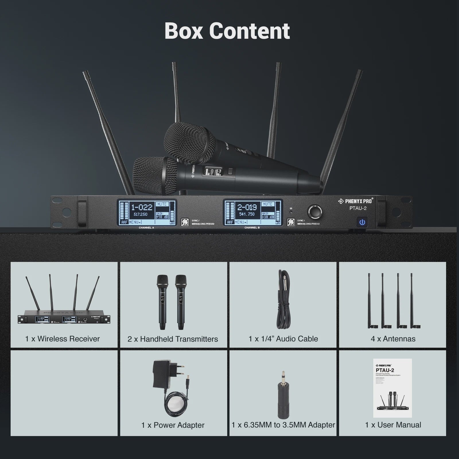 Phenyx Pro PTAU-2 True Diversity Draadloos Microfoon Systeem met ID Lock & Auto Scan