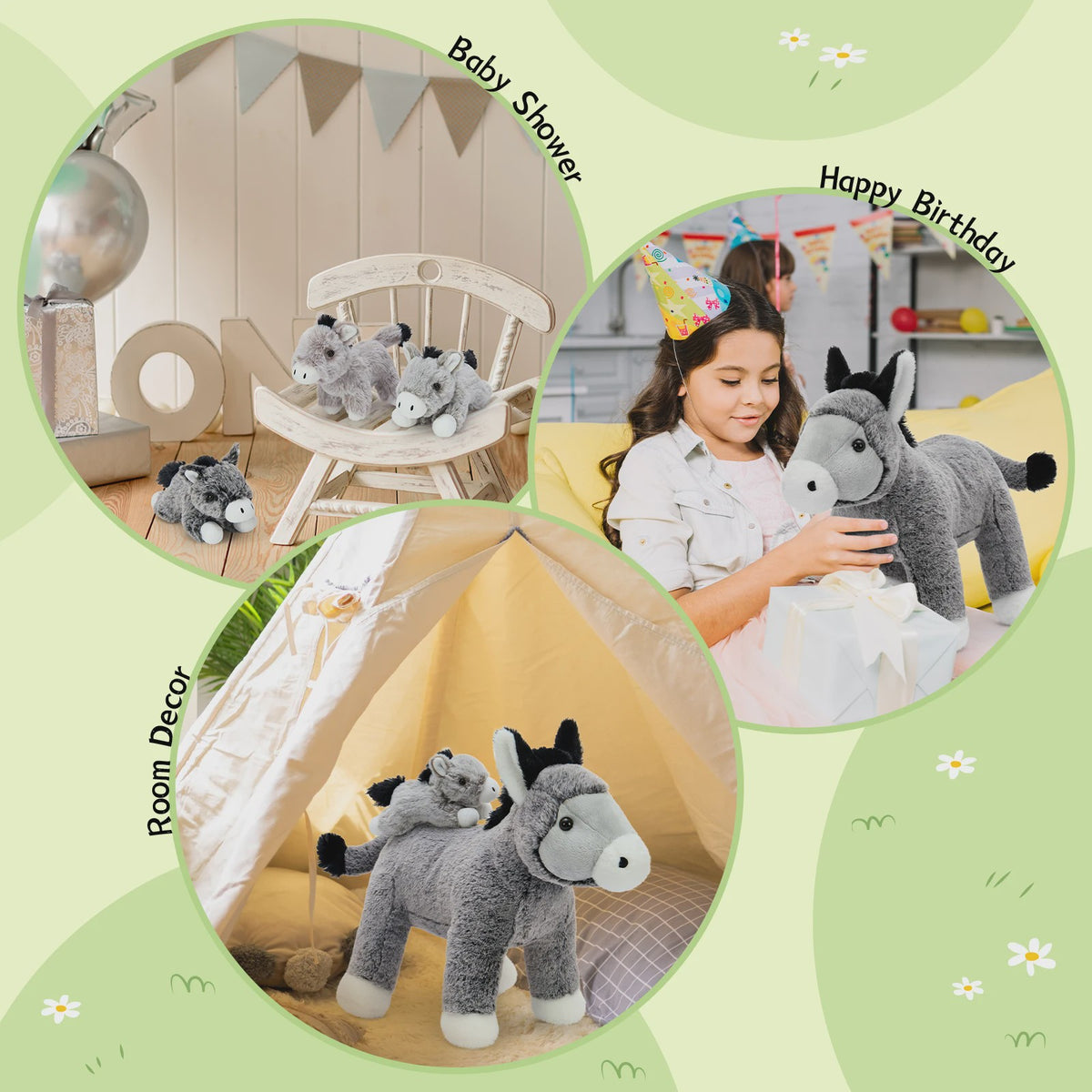 Grote Knuffel Ezel met 3 Baby Ezels - Verrassing in de Buik!