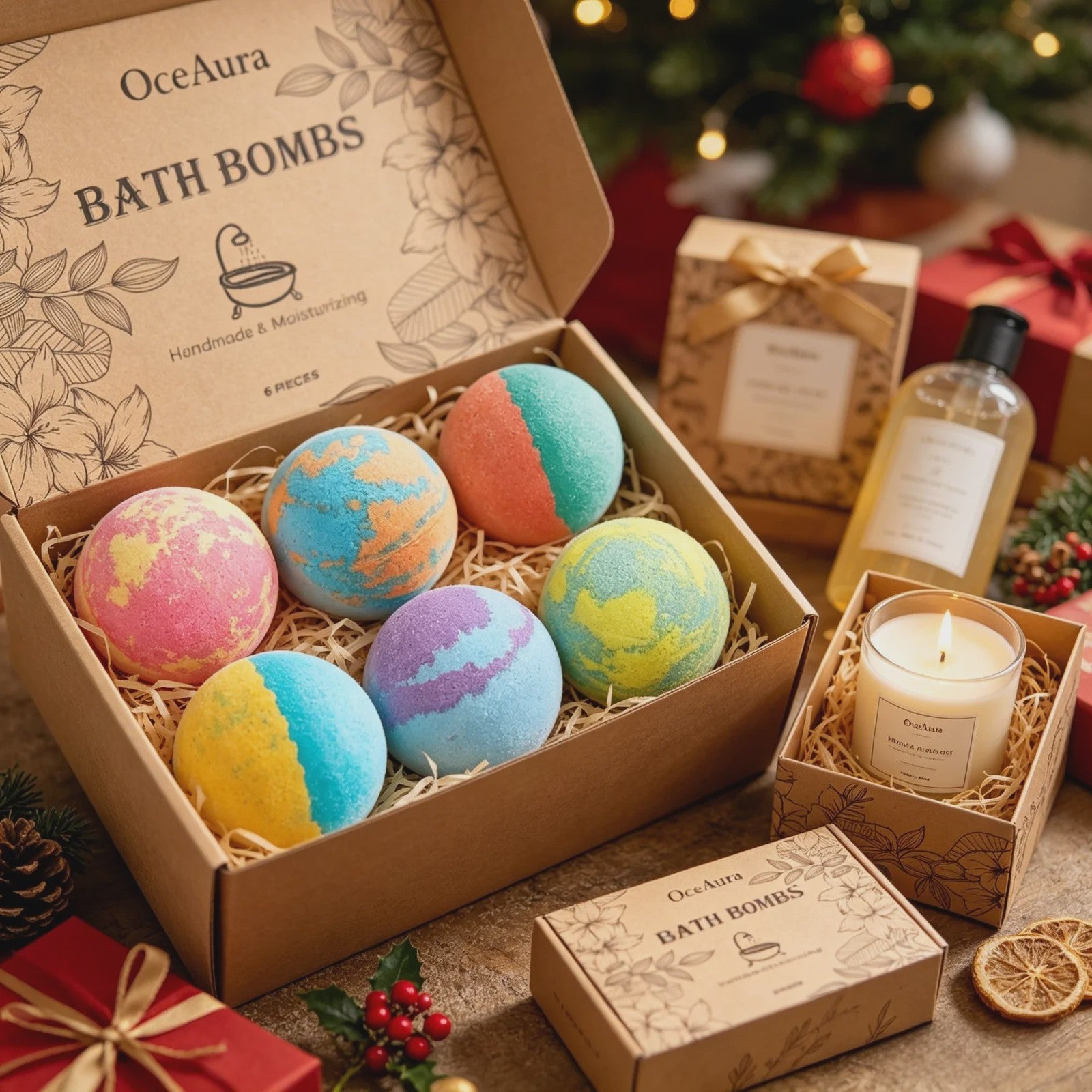 OceAura Luxe Badzout Set - 6x Ontspannende Bath Bombs met Lily, Rose & Rosemary - Huidverbeterend & Hydraterend