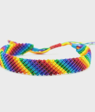 Fashion LGBT Bracelet Men Women Rainbow Rope Braclets Handmade Woven Strings Ethnic Brass Jewelry Bestie Gift Adjustable
