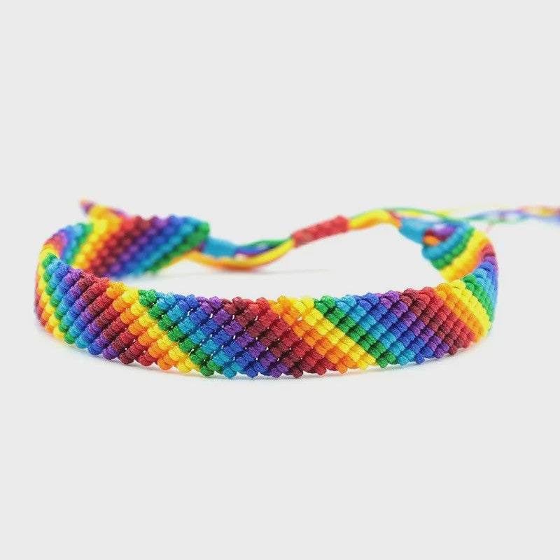 Fashion LGBT Bracelet Men Women Rainbow Rope Braclets Handmade Woven Strings Ethnic Brass Jewelry Bestie Gift Adjustable
