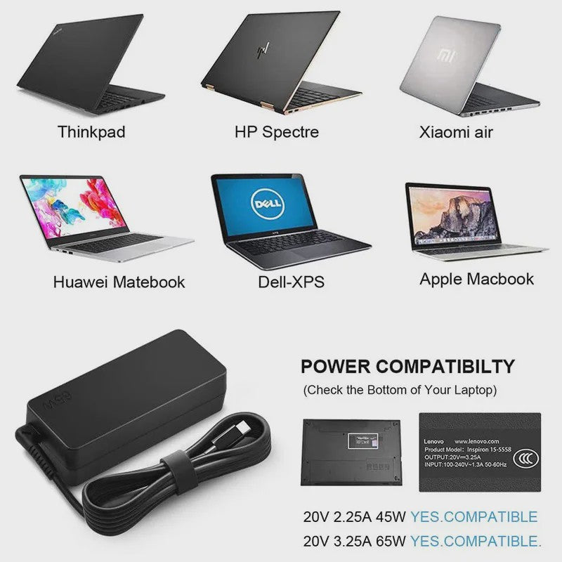 65W USB-C Laptop Lader met EU Stekker - Compatibel met ASUS, Lenovo, HP