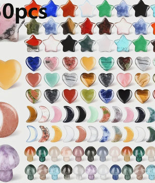 50x Kristallen Bedeltjes: Hartjes, Maantjes, Sterren & Paddenstoelen - Voor Handwerk & Cadeaus