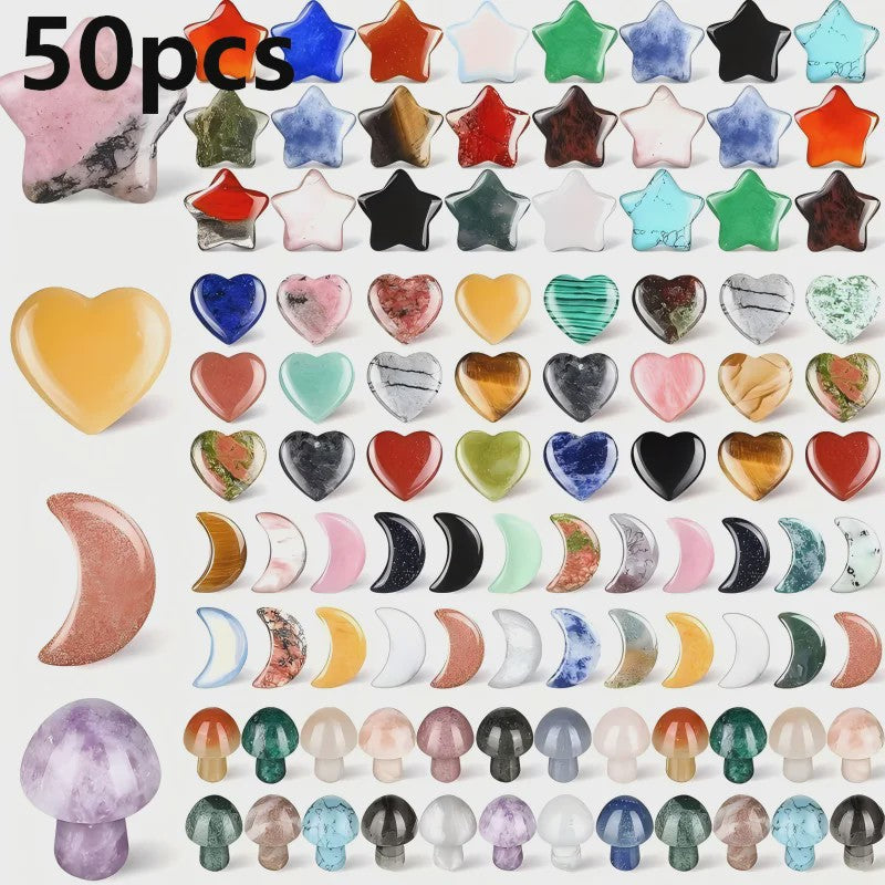 50x Kristallen Bedeltjes: Hartjes, Maantjes, Sterren & Paddenstoelen - Voor Handwerk & Cadeaus