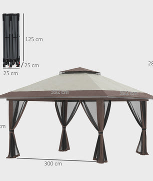 Outsunny Pop-Up Tonnelle 4x4m Beige - Dubbel Dak, UV-bescherming 50+ & Muggennetten