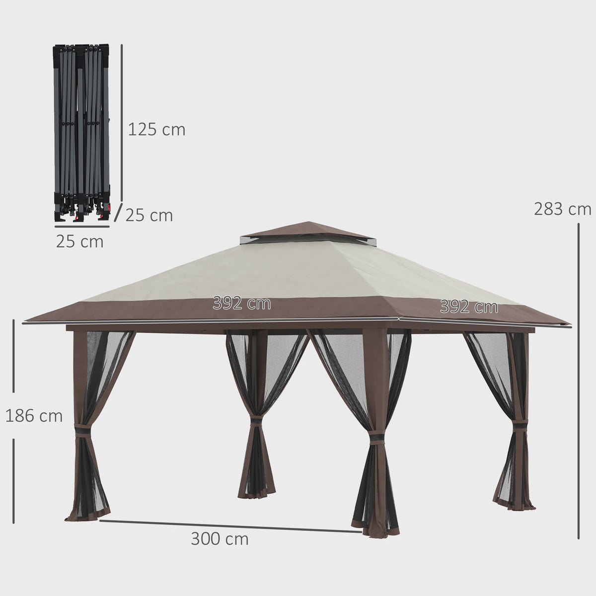 Outsunny Pop-Up Tonnelle 4x4m Beige - Dubbel Dak, UV-bescherming 50+ & Muggennetten