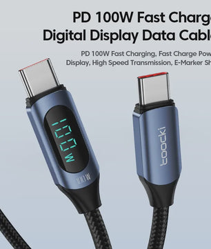 Toocki USB-C naar USB-C Kabel 100W PD Fast Charging met Digitaal Display