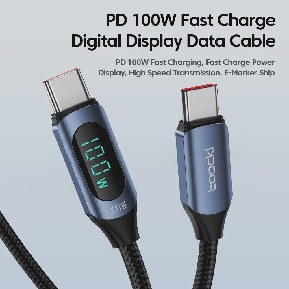 Toocki USB-C naar USB-C Kabel 100W PD Fast Charging met Digitaal Display