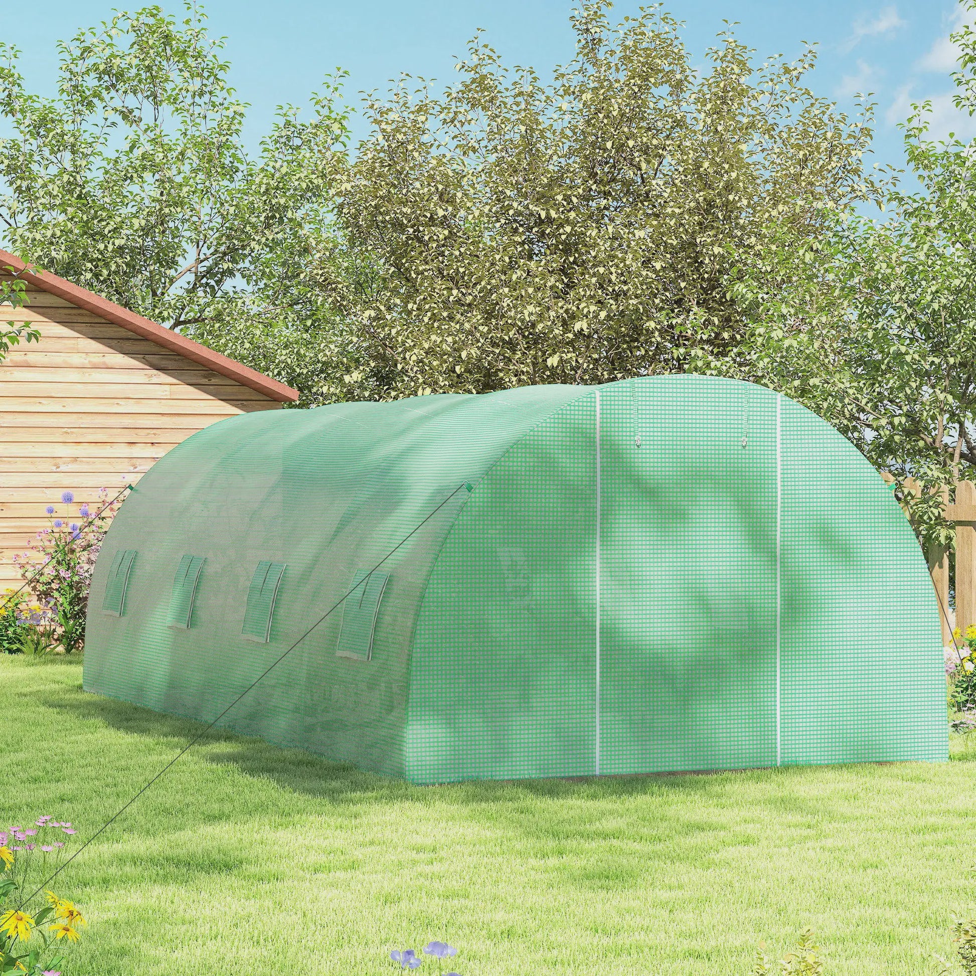 Outsunny Tunnelkas 18m² - 6x3x2m - Groene PE Tunnelkas met Ritsdeur en Ramen