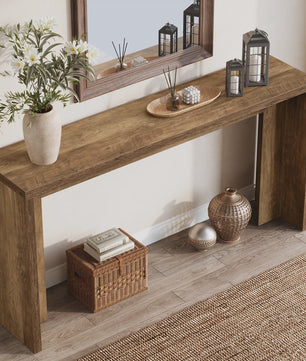 Tribesigns 140cm Farmhouse Console Tafel met Opbergruimte - Rustiek Bruin Hout