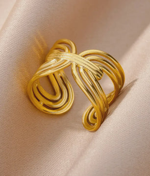 Gouden Ringen Dames - Roestvrij Staal Chunky Open Ringen Vintage Geometrisch Design