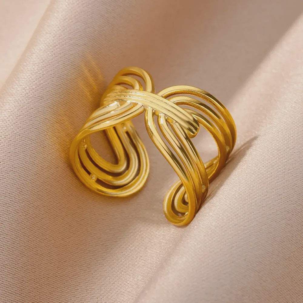 Gouden Ringen Dames - Roestvrij Staal Chunky Open Ringen Vintage Geometrisch Design