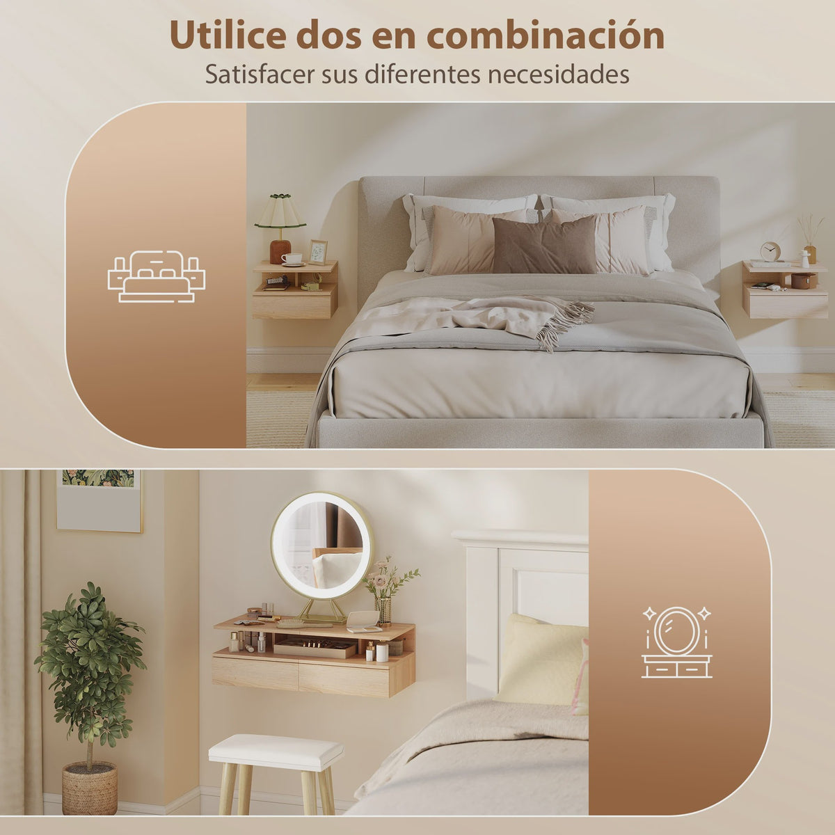 Set van 2 Zwevende Nachtkastjes met Lade - Wandmontage, Modern Design, Eikenlook