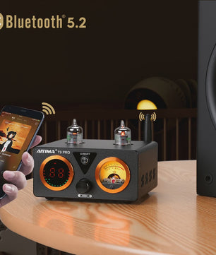 AIYIMA T9 PRO HiFi Bluetooth 5.2 Tube Versterker met VU Meter - 100W x 2 Stereo Audio Amp met USB DAC, COAX & OPT