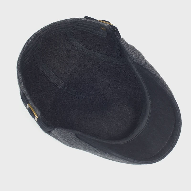 Herren Newsboy Cap - Winter Wol Blend - Vintage Visgraat Patroon - Verstelbaar