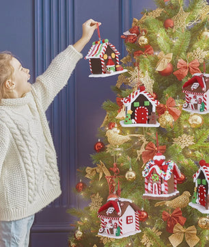 Set van 5 Kerstversiering Gingerbread Huizen - Decoratieve Kerstboom Hangers