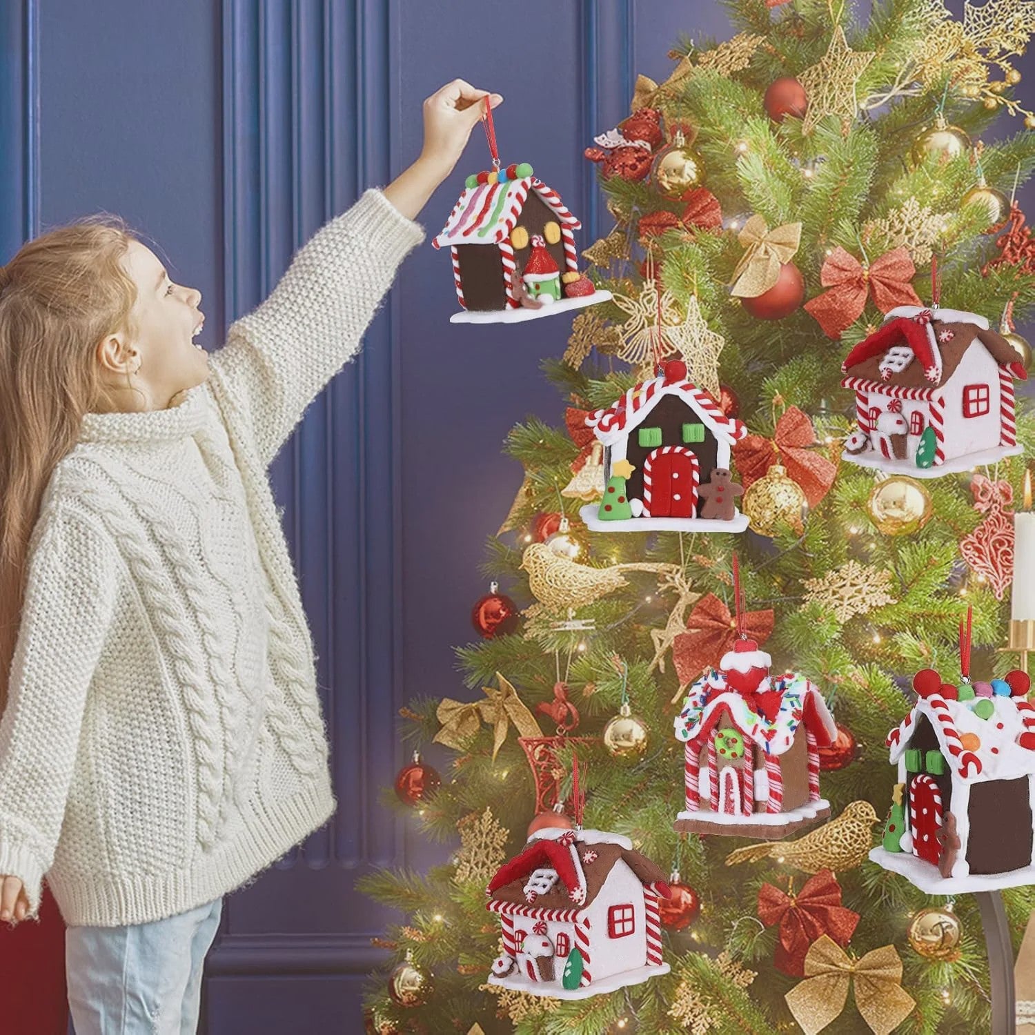 Set van 5 Kerstversiering Gingerbread Huizen - Decoratieve Kerstboom Hangers