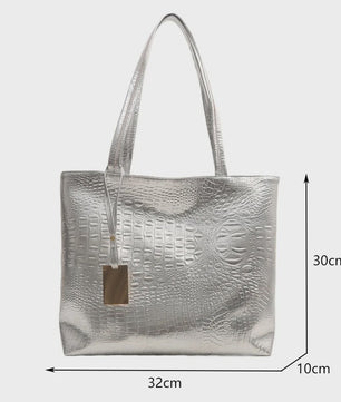 Luxe Dames Handtas Schoudertas Croco Print PU Leer Groot Formaat – Verkrijgbaar in Zilver, Goud, Zwart