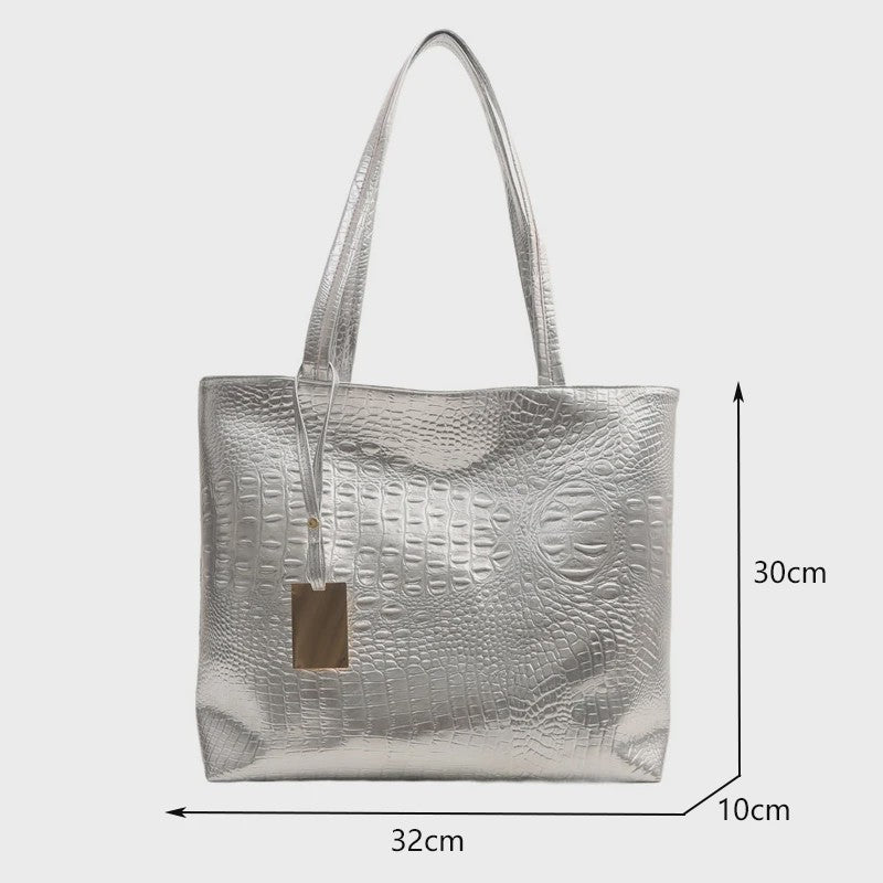Luxe Dames Handtas Schoudertas Croco Print PU Leer Groot Formaat – Verkrijgbaar in Zilver, Goud, Zwart