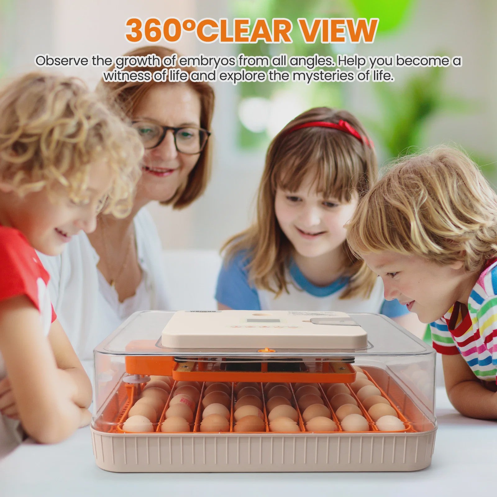 56 Eieren Volledig Automatische Broedmachine met Temperatuur- en Vochtigheidsregeling, Dubbele Voeding & LED