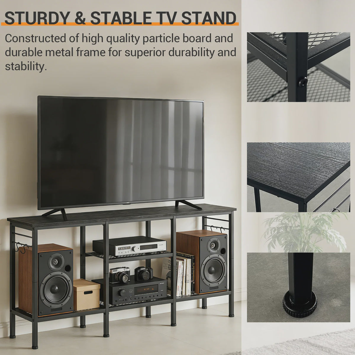 TV Meubel met Open Opbergvakken en Soundbar Plank - Geschikt voor TV's tot 55 Inch