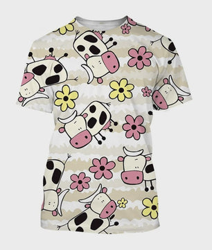 3D Print T-shirt met Koeienprint - Unisex Harajuku Stijl Casual Korte Mouw