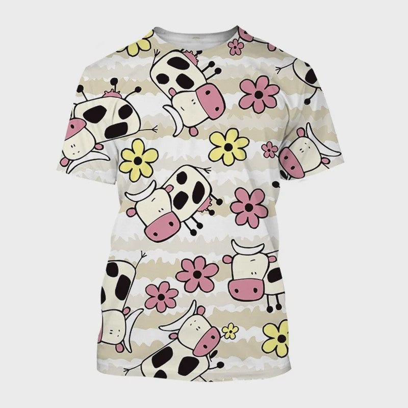 3D Print T-shirt met Koeienprint - Unisex Harajuku Stijl Casual Korte Mouw