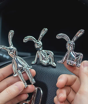 Set van 2 Zilverkleurige Konijnenbeeldjes - Decoratie voor Woonkamer, Slaapkamer, Auto & Bureau