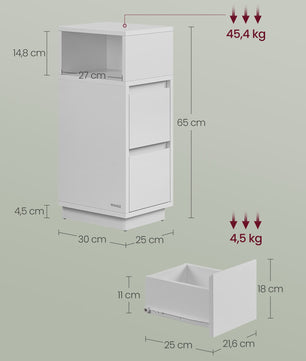 VASAGLE Nachtkastje Set van 2 - Smal Bijzettafeltje met 2 Lades en Open Vak