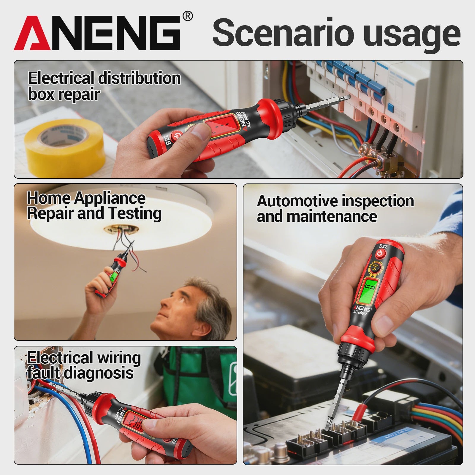 ANENG B22 Spanningsmeter Pen: Non-Contact Detector met LCD & NCV Functie